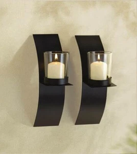 MODERN ART CANDLE HOLDER WALL SCONCE PLAQUE SET OF TWO NEW - Picture 1 of 3