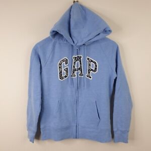 Gap Hoodie Women's Medium Blue Hooded Sweatshirt Full Zip Spellout Long Sleeve