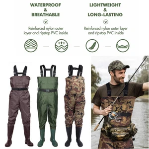 Bootfoot Chest Wader 2-Ply Nylon Waterproof Chest Fishing Waders Rubber Bootfoot - Picture 1 of 27