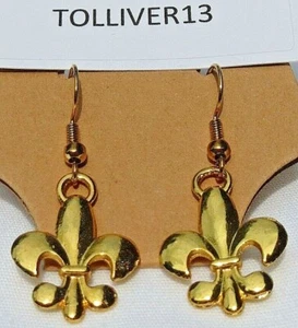 Pendientes colgantes Fleur-De-Lis (tono dorado) SAINTS Queen City Mardi Gras - NUEVOS - Imagen 1 de 1