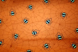 LADYBUGS ??? AND WEBS ON LIME ORANGE FROM ANDOVER  -  100% COTTON FABRIC - Picture 1 of 3