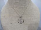 Vintage Hammered Sterling Silver Circle Pendant Chain Necklace Sea Glass 18