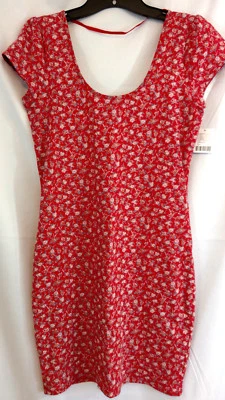 Urban Outfitters Dress Womens Sz M Red Floral Scoop Back Stretch Sexy Bodicon - Image 1 of 4