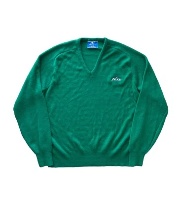 SUDADERA CAMPEONA VINTAGE DE LOS NEW YORK JETS AÑOS 80 para hombre grande cuello en V verde NFL NUEVA SIN ETIQUETAS Foto 1 de 4