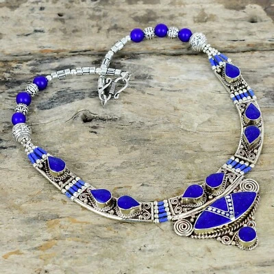 Design Lapislazzuli 925 Argento Sterling Tibetano Collana Etnico Nepal Gioielli - Immagine 1 di 4