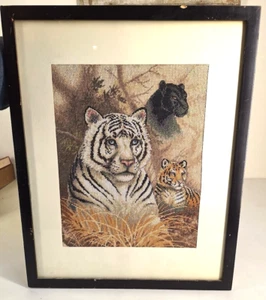 Big Cat Trio Cross Stitch Wall Art Framed Big Cats Nature Wild Animals - Picture 1 of 4