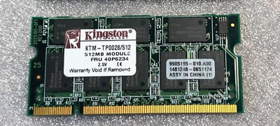 NEW Kingston KTM-TP0028/512 FRU 40P6234 THINKPAD DDR SODIMM RAM 512MB - Image 1 of 2