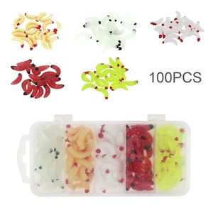 100PCS Fishing Lure Soft Maggot Baits Bread Grub Worm Artificial Earthworm w/box - Picture 1 of 12