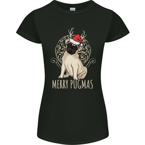 Merry Pugmas Funny Christmas Pug Womens Petite Cut T-Shirt - Picture 1 of 23