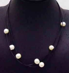 10-11mm Potato Natural FW White Pearl Necklace Necklace for Women 3 Strands 18" - Picture 1 of 3