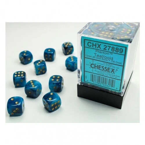 Dice - 12Mm - Phantom Teal/Gold (Dice Set 36 X W6) — 第 1/1 张图片