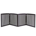 24' Entryway Wood Foldable Pet Dog Gate Fence 4 Panels Freestanding, Brown