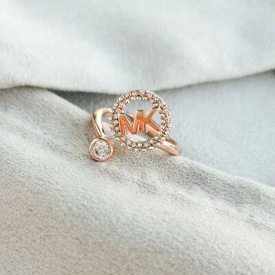 Michael Kors Monogram Logo and Crystal Rose Gold open ring size 6 #6 w/ dust bag - Image 1 of 3