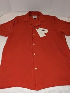 Men's Denim & Flower Short Sleeve Button Up Bowling Retro Style Shirt - Size L - Picture 1 of 5