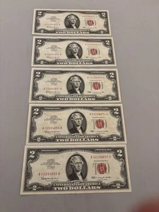 1963 Two Dollars Banknote With Consecutive Serial Numbers - Picture 1 of 2