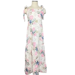 Maxi Vestido Sunday Up Floral Ojales Corbata Hombro Algodón Cottagecore Boho Talla M - Imagen 1 de 13