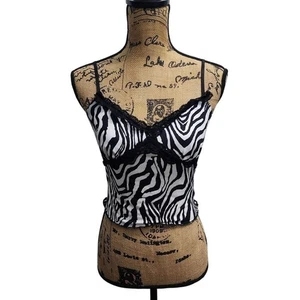 SHEIN Zebra Print Bustier Crop Top Black White Animal Print Corset Style Size S - Picture 1 of 5