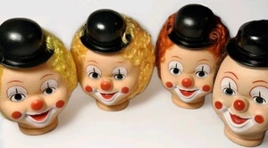 Vintage Gummi Clown Kopf Lot 4 blonde, rote & dunkle Haare - Bild 1 von 12