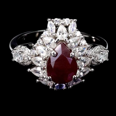 925 Sterling Silver Ring Pear Ruby 8x6mm Tanzanite Natural Gemstone Jewelry Sz 7 - Image 1 of 4