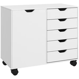 HOMCOM Modern Mobile 5-Drawer Cabinet w/ Door, Office Storage Cabinet White - Picture 1 of 12