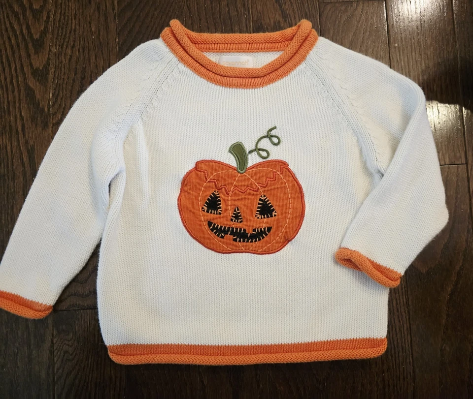 Suéter de calabaza Holloween blanco naranja talla 2T para niños pequeños Foto 1 de 4