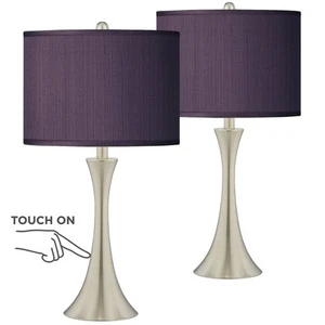 Industrial Touch Table Lamps Set of 2 LED Nickel Eggplant Shade for Living Room - Picture 1 of 4