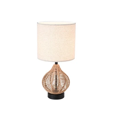 Retro Rattan Table Lamp, Small Nightstand Lamp with Linen Fabric Lampshade, W... - Image 1 of 4