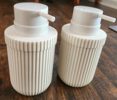 2 Pack Target Room Essentials Ribbed Soap Pump Dispenser Ivory Resin Refillable - Image 1 of 4
