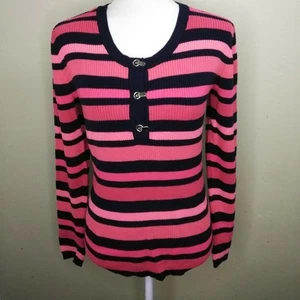 Liz & Co. 100% Cotton Striped Ribbed Knit Sweater w/Silver Clips - L - NWT - Picture 1 of 8