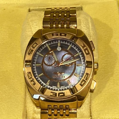 男式 Invicta 瑞士计时码表玫瑰金蓝色 MOP 日历手表 3705 带盒 — 第 1/4 张图片