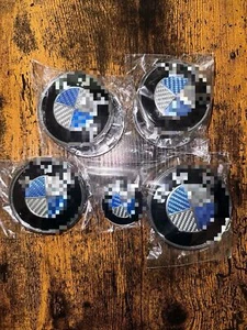 7PCS Roundel Emblem Set  - True Carbon Fiber - Blue And White 82/74/68/45mm - Picture 1 of 2