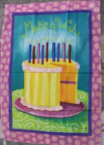 Outdoor House Flag Banner Nylon 28x39" Make A Wish Happy Birthday Cake Celebrate - Picture 1 of 7