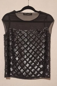 ALLSAINTS Black Sequin Top Blouse Size XXS - Picture 1 of 6