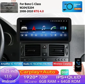 Ugode 10.25inch Android Screen CarPlay GPS Mercedes Benz C class W204 6+64G WIFI - Picture 1 of 21