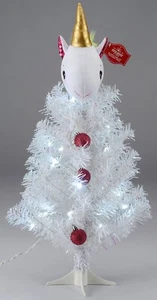 Holiday Time 24" White Clear LED Lights w/Fuchsia Ornaments Pre-Lit Unicorn Tree - Picture 1 of 9