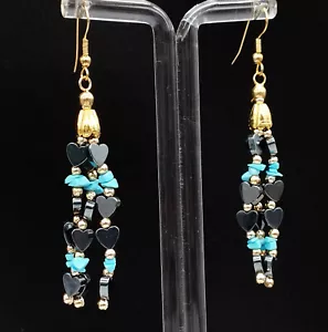 orecchini donna turchese pendenti oro cuori ematite - Foto 1 di 9