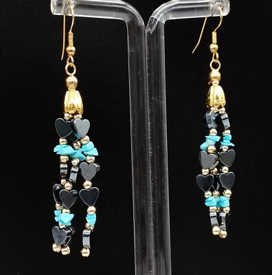 orecchini donna turchese pendenti oro cuori ematite - Immagine 1 di 4