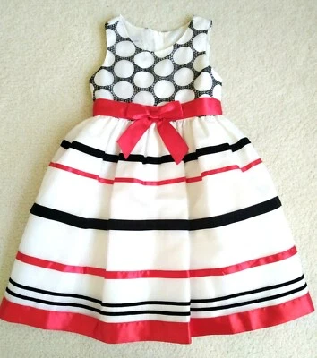 Vestido de tul a rayas formal Bonnie Jean para niñas talla 6x blanco, rojo, negro Foto 1 de 4