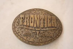 Vintage Las Vegas Messing Gürtelschnalle Frontier Hotel Oval Rises Schriftzug 1980er - Bild 1 von 2