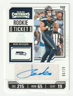 2023 Panini Contenders Auto Jake Bobo Rookie Ticket Stub /19 Seahawks #193 - Image 1 of 2