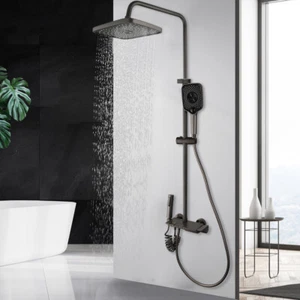 Gun Metal Bathroom Shower Faucet Rainfall Handheld Jets Wall Mount Brass Tub Tap - Picture 1 of 16