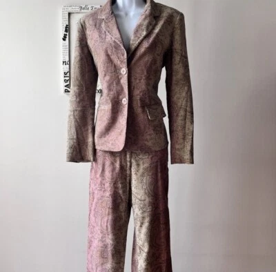 Y2K Cynthia Rowley Two Piece Paisley Print  Corduroy Women’s Pant Suit Sz 2 4 - Image 1 of 4