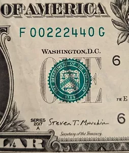 2017 A $1 bill fancy serial, trinary birthday note, 022244, February 22, 1944 - Picture 1 of 4