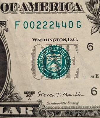 2017 A $1 bill fancy serial, trinary birthday note, 022244, February 22, 1944 - Image 1 of 4