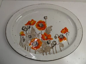 VINTAGE MID CENTURY POTTERY CHARGER PLATE MIDWINTER STONEHENGE RED POPPIES - Picture 1 of 5