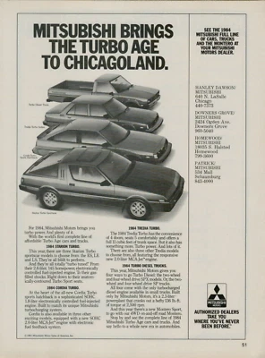 Camiones diésel Mitsubishi Starion Turbo Cordia Tredia 1984 anuncio impreso de colección Foto 1 de 2