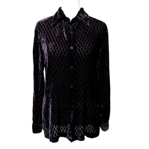 Top vintage de terciopelo con botones Cache para mujer talla M púrpura Burnout Whimsigoth seda - Imagen 1 de 7