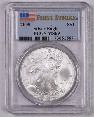 2005 年美国鹰银币 - PCGS 评级 MS69 First Strike  — 第 1/2 张图片