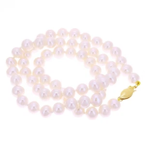 14k Yellow Gold Round White Freshwater Pearl 18" 7mm 25.3 grams - Picture 1 of 3