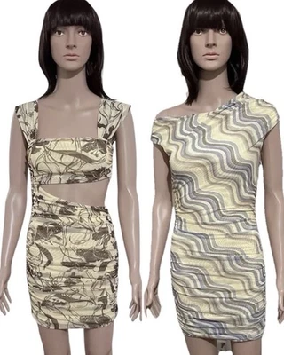 Lote de 2 Mini Vestidos ZARA Para Mujer de Malla Recorte Floral y Un Hombro Remolino Talla S Foto 1 de 4